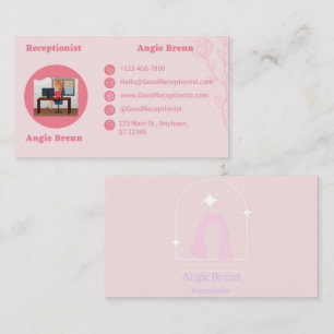 Tarjeta de visita recepcionista rosa de doble cara
