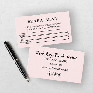 Tarjeta De Visita Recompensa Rosa Moderno Referir un Amigo Negocio d