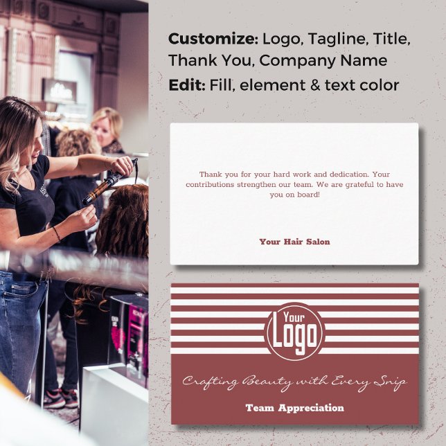 Tarjeta De Visita Reconocimiento Del Equipo Elegancia: Salón Del Pel (Team Appreciation Elegance: Hair Salon Thank You Business Card)