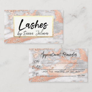 Tarjeta De Visita Recordatorio de cita de 100 Lashes Rose Marble
