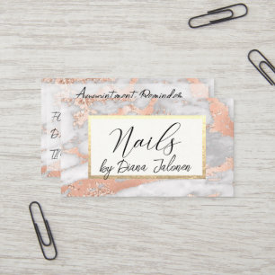 Tarjeta De Visita Recordatorio de cita de 100 uñas Rose Marble