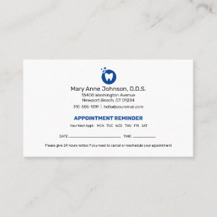 Tarjeta De Visita Recordatorio de cita de dentista   Oficina dental