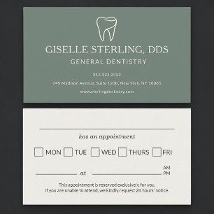 Tarjeta De Visita Recordatorio de cita de dentista verde sage