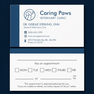Tarjeta De Visita Recordatorio de cita de la Clínica Veterinaria par