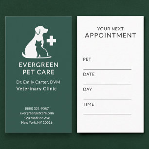 Tarjeta De Visita Recordatorio de cita de la oficina veterinaria de 