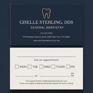 Tarjeta De Visita Recordatorio de cita de odontología azul marino