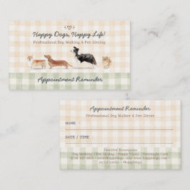 Tarjeta De Visita Recordatorio de cita de paseador de perros Gingham