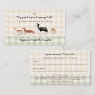 Tarjeta De Visita Recordatorio de cita de paseador de perros Gingham