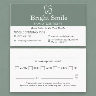 Tarjeta De Visita Recordatorio de cita del consultorio dental verde