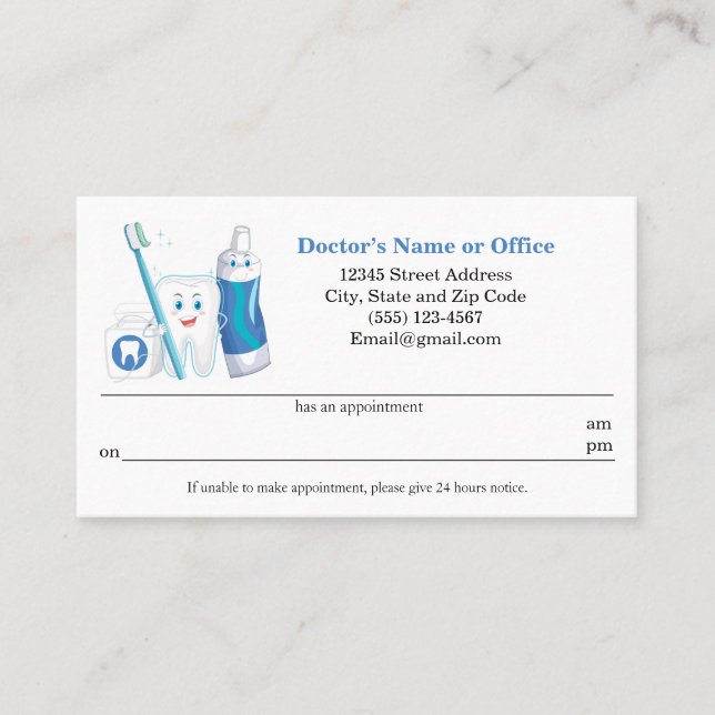 Tarjeta De Visita Recordatorio de cita dental (Anverso)