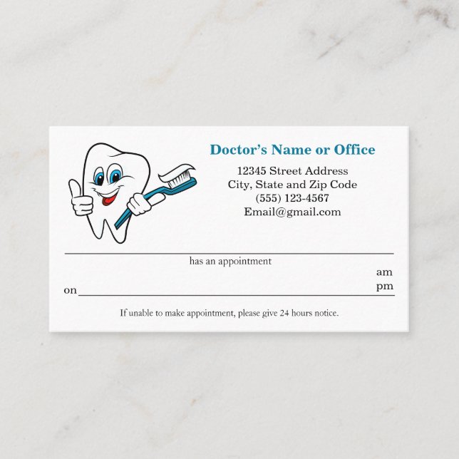 Tarjeta De Visita Recordatorio de cita dental (Anverso)