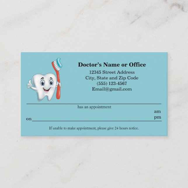 Tarjeta De Visita Recordatorio de cita dental (Anverso)
