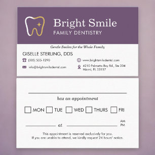 Tarjeta De Visita Recordatorio de cita morado de la consulta dental