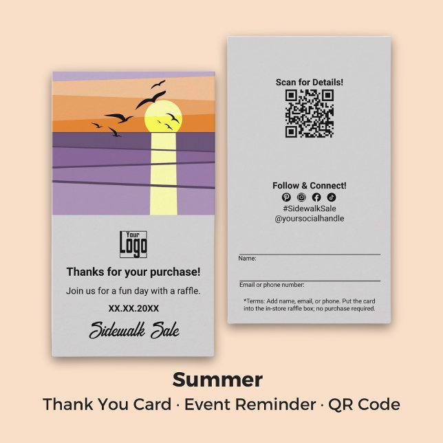 Tarjeta De Visita Recordatorio de Evento · Código QR · Agradecimient (Event Reminder · QR Code · Summer Thank You Business Card)