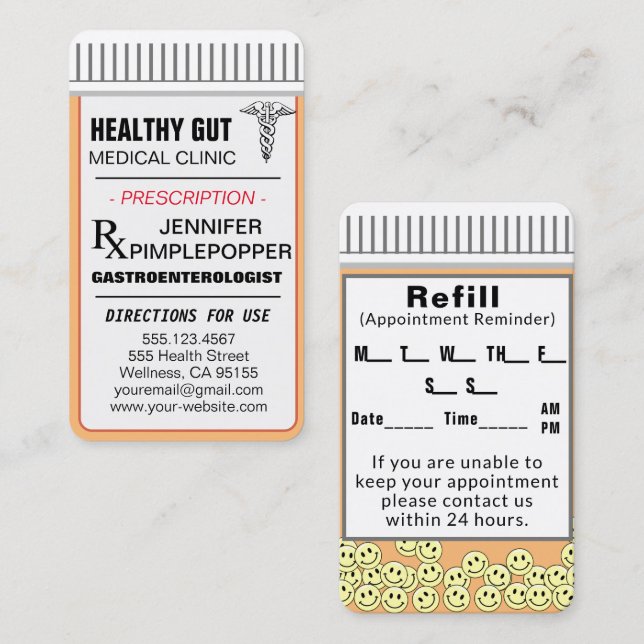 Tarjeta De Visita Recordatorio de nombramiento de GASTROENTEROLOGIST (Anverso / Reverso)