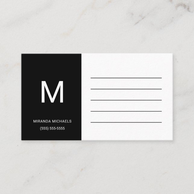 Tarjeta De Visita Recordatorio Inicial Negro Mínimo (Anverso)