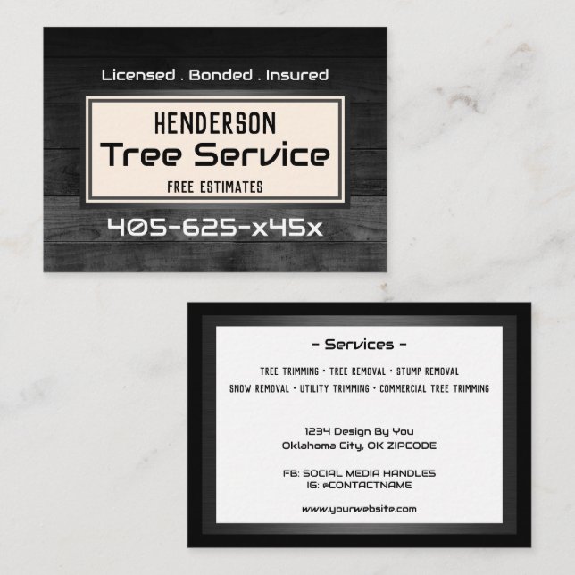 Tarjeta De Visita Recorte de árboles de madera rústica (Anverso / Reverso)