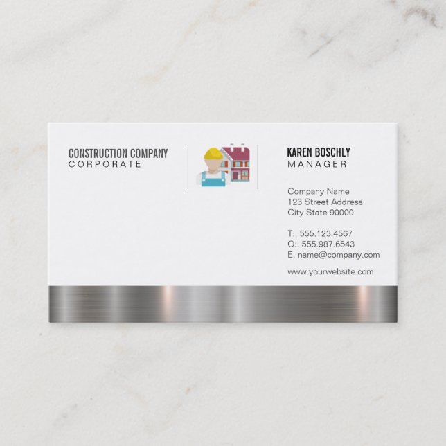 Tarjeta De Visita Recorte metálico del trabajador de construcción (Anverso)