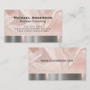 Tarjeta De Visita Recorte metálico plateado   Pink Marble Gold Flake