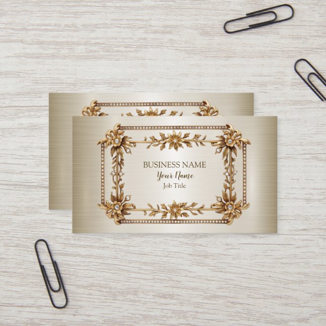 Tarjeta De Visita Rectángulo dorado profesional Dimond Floral (Anverso/Reverso In Situ)