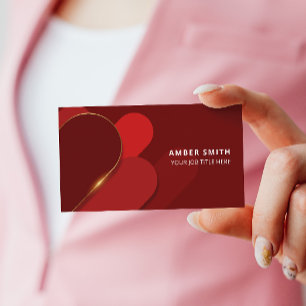 Tarjeta De Visita Rectángulo Redondeado Elegante Rojo Línea Dorada