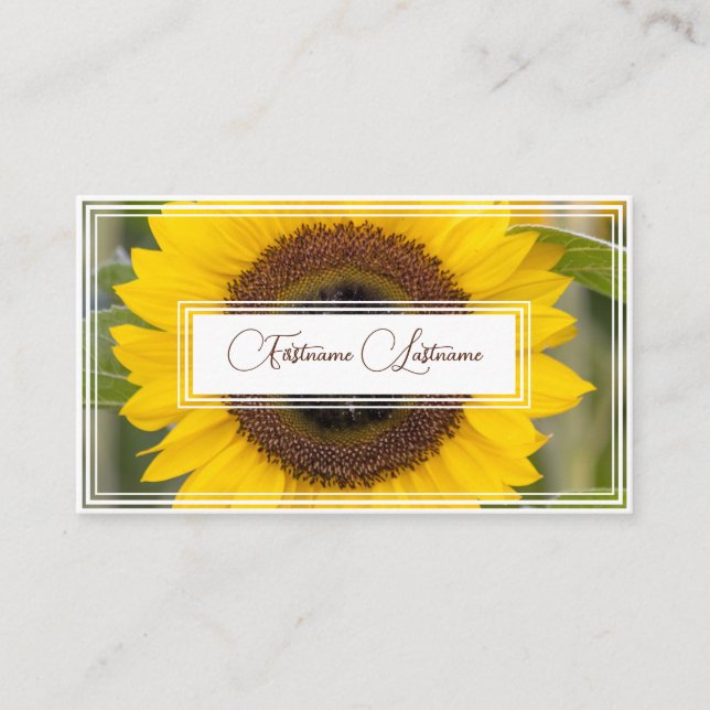 Tarjeta De Visita rectángulos blancos floridos de girasol minimalist (Anverso)