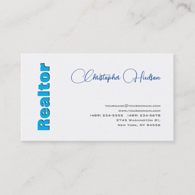 Tarjeta De Visita Rector simple profesional Inmobiliaria Blue White (Anverso)