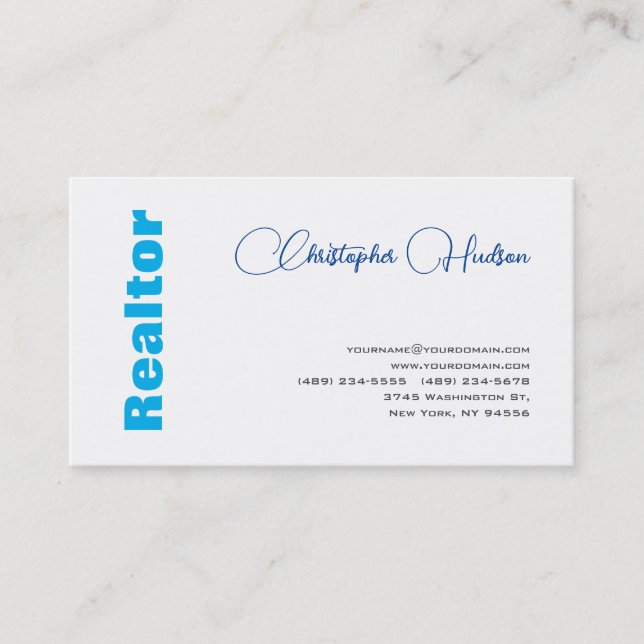 Tarjeta De Visita Rector simple profesional Inmobiliaria Blue White (Anverso)
