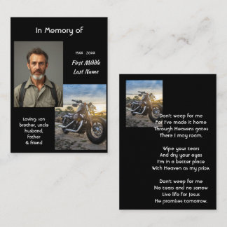 Tarjeta De Visita Recuerdo conmemorativo cristiano de motocicleta Ch