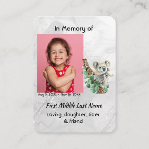 Tarjeta De Visita Recuerdo conmemorativo cristiano Koala lindo Niños
