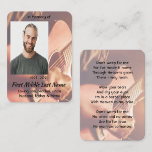Tarjeta De Visita Recuerdo conmemorativo cristiano músico piano guit