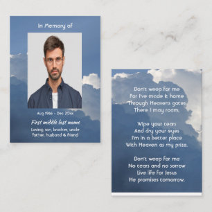 Tarjeta De Visita Recuerdo conmemorativo cristiano Nubes Cielo Celes