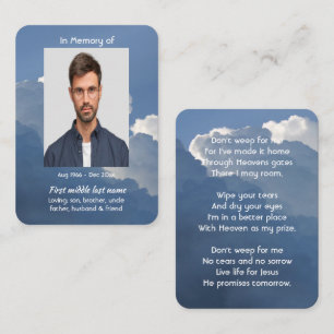 Tarjeta De Visita Recuerdo conmemorativo cristiano Nubes Cielo Celes
