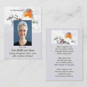 Tarjeta De Visita Recuerdo conmemorativo cristiano Robin Bird inglés