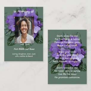 Tarjeta De Visita Recuerdo conmemorativo cristiano Violeta Africana