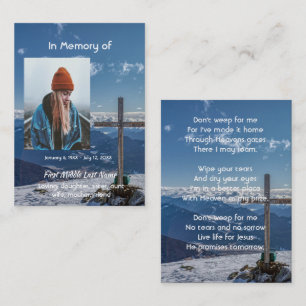 Tarjeta De Visita Recuerdo conmemorativo de poema cristiano Cruz cru