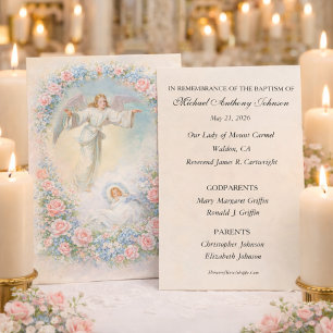 Tarjeta De Visita Recuerdo de Bautizo de Bebé Ángeles Florales