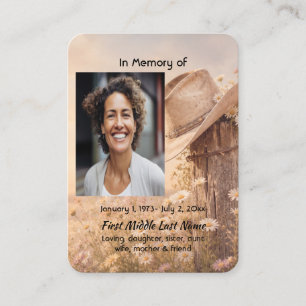 Tarjeta De Visita Recuerdo de oración memorial al estilo western con