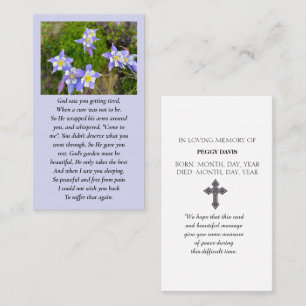 Tarjeta De Visita Recuerdo Memorial Azul, Violeta, Amarillo, Oración
