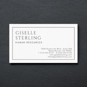 Tarjeta De Visita Recursos Humanos Luxuoso Minimalista Negro Blanco