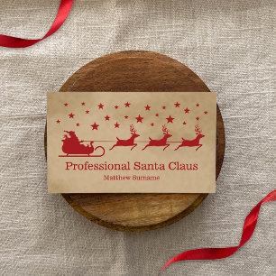 Tarjeta De Visita Red Beige Santa Sleigh Professional Santa Service