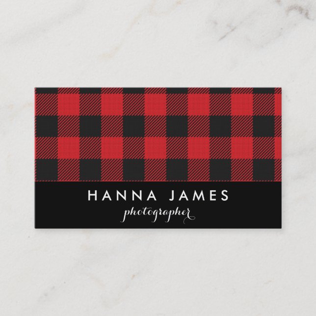 Tarjeta De Visita Red Black Buffalo Plaid Personalizado (Anverso)