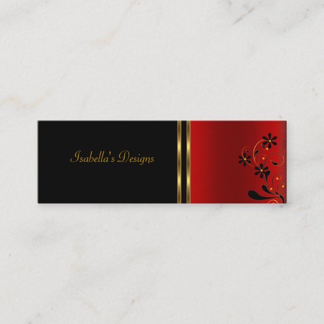Tarjeta de visita Red Black Floral Skinny (Anverso)