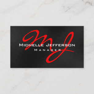 Tarjeta De Visita Red Black Gray Manager Monograma Business Card