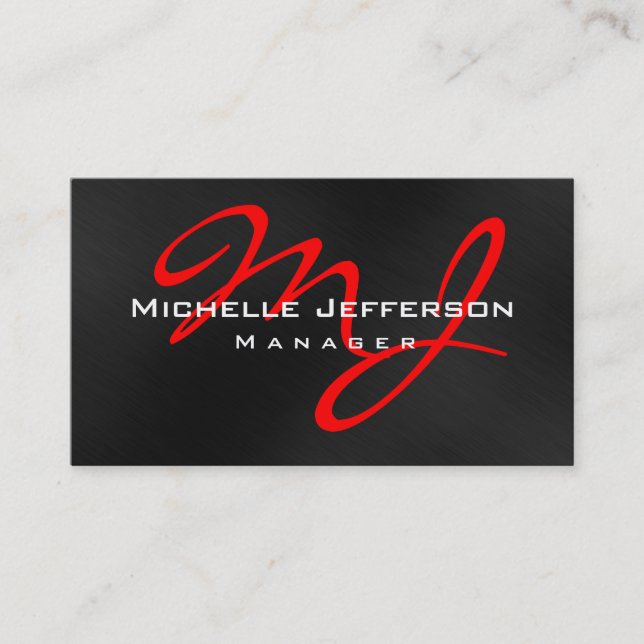 Tarjeta De Visita Red Black Gray Manager Monograma Business Card (Anverso)