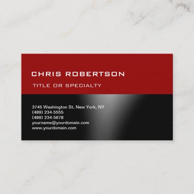 Tarjeta De Visita Red Black Gray Moderno Simple Plain Business Card (Anverso)