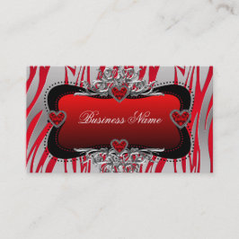 Tarjeta De Visita Red Black Silver Diamond Hearts Zebra Business