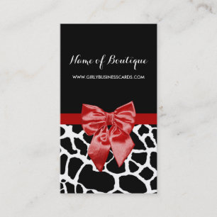 Tarjeta De Visita Red Bow Black and Whtie Giraffe Boutique