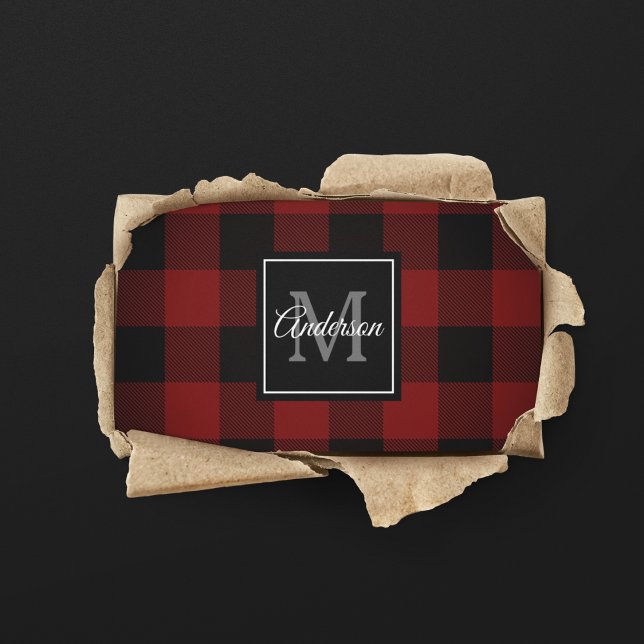 Tarjeta De Visita Red Buffalo Plaid | Personal Inicial | Regalo (Subido por el creador)