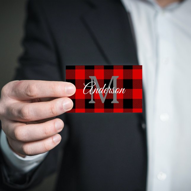 Tarjeta De Visita Red Buffalo Plaid | Personal Inicial | Regalo (Subido por el creador)